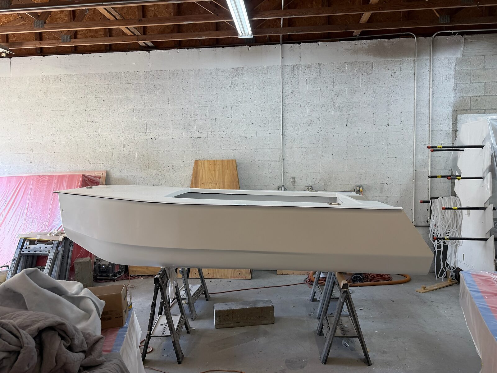 Cape Cat 115 hull in the South Florida shop