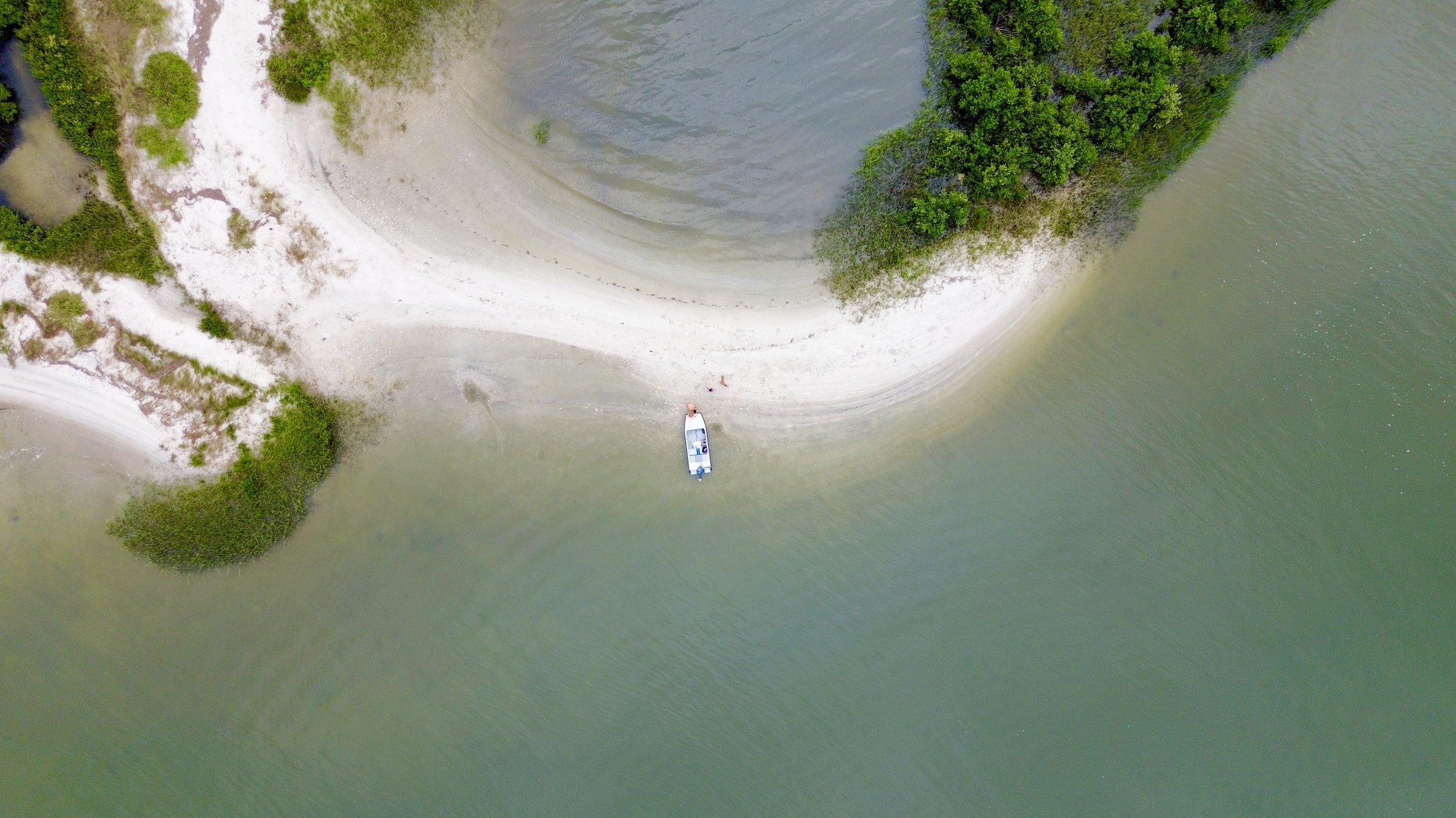 Cape Cat beached on a mangrove spit, aerial
